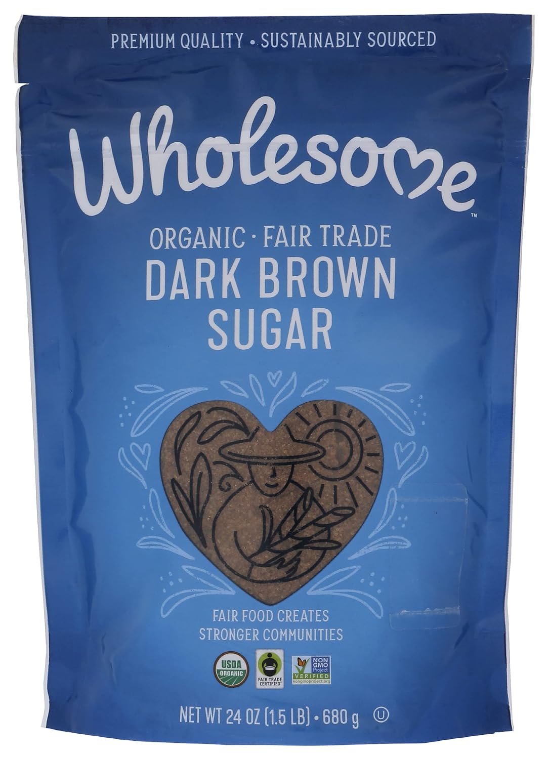 Wholesome Sweeteners 24-Ounce Organic Dark Brown Sugar, Fair Trade, Non GMO, Gluten Free & Vegan, Sugar for Baking and Glazing, 1 Pack