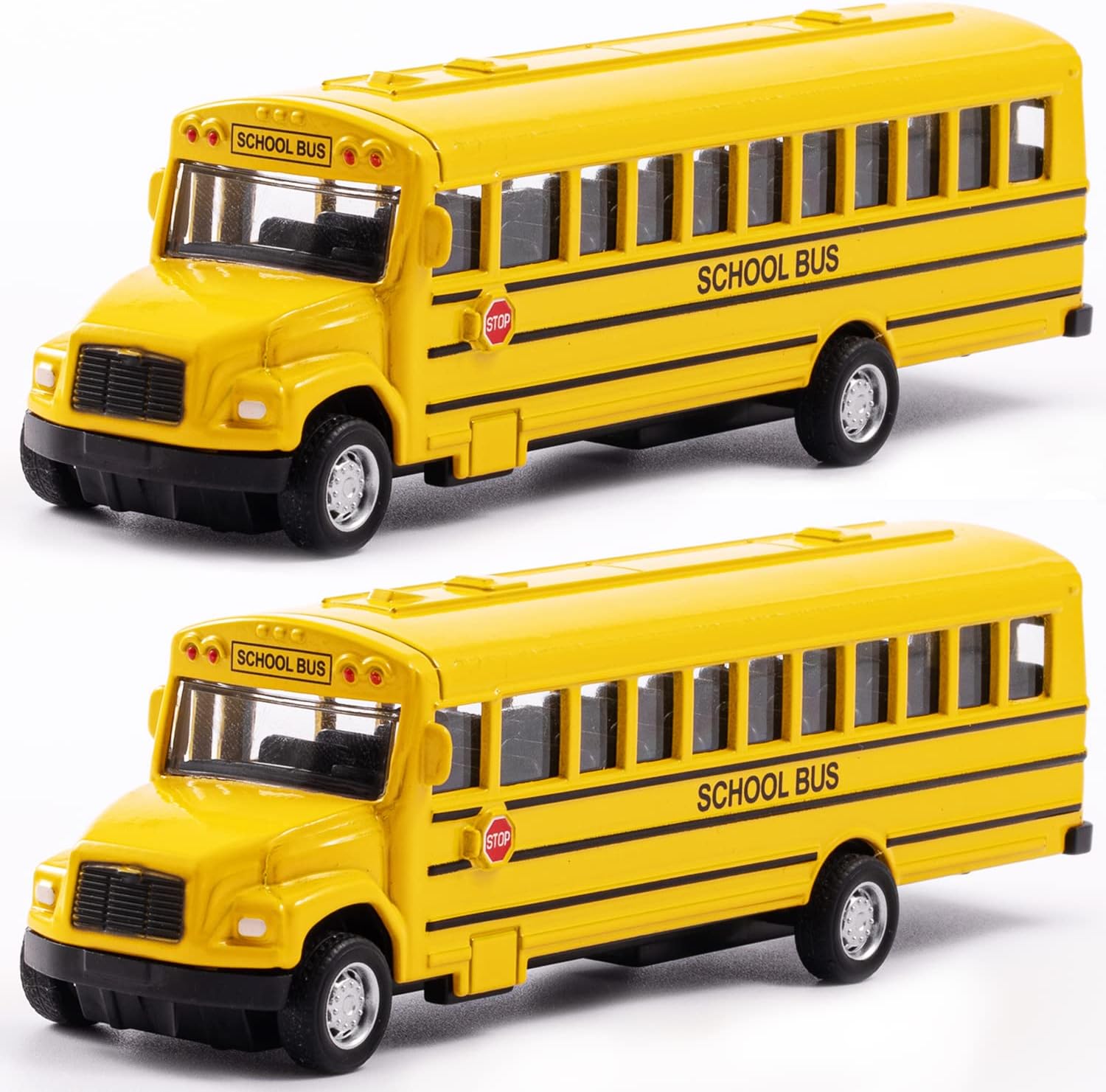 2 Pack 5.5inch Pull Back School Bus Playset, Die-cast Metal Toy Play Vehicles with Yellow for Kids Boys Toddlers