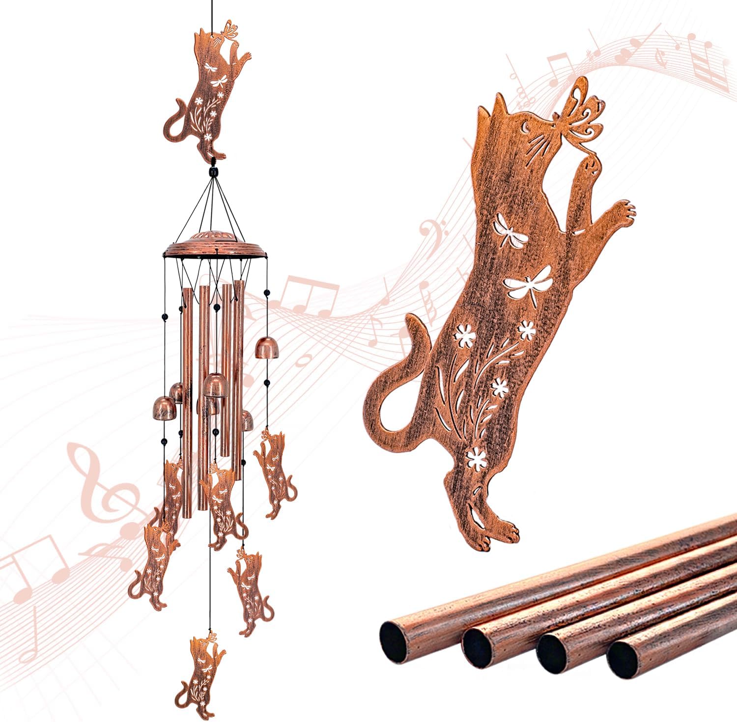 Cat Wind Chimes for Outside,Cat Gifts for Women Men/Memorial Gifts/Birthday Gift/House Warming Gift Metal windchimes Outdoors/Indoors,Garden Decor,Patio,Home,Porch,Yard Decor