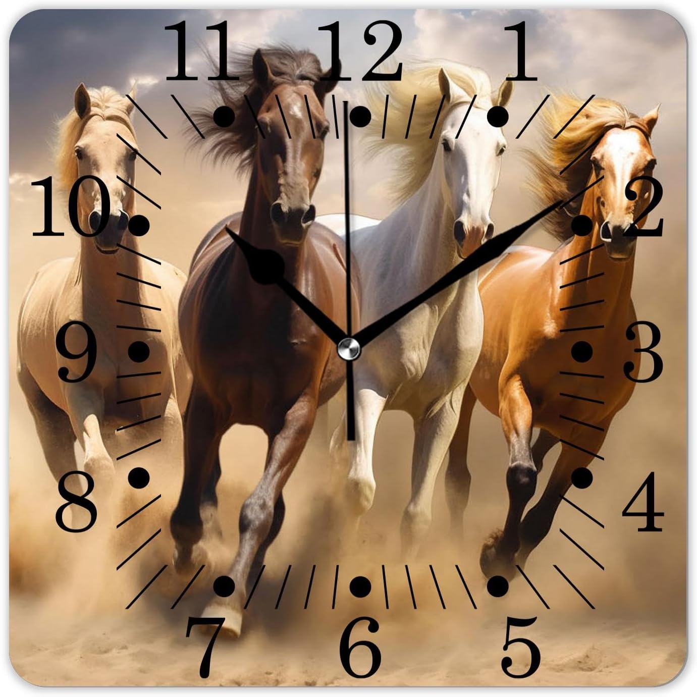 Square Wall Clock Quiet 10 Inch Battery Operated Home/Office/Kitchen Clock,Horse in Sand Beautiful