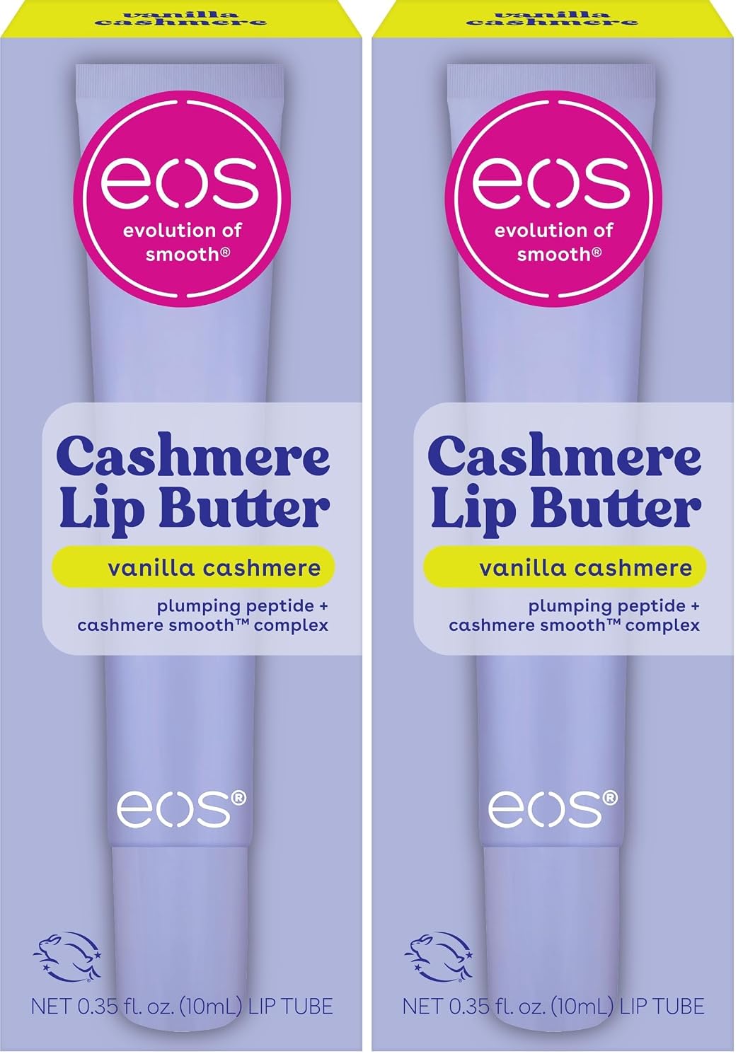 eos Cashmere Lip Butter - Vanilla Cashmere, Plumping Peptides, Smoothing, eos Lip Butter, Shea Butter, Lip Mask & Moisturizer, Soft, 0.35 fl oz (Pack of 2)