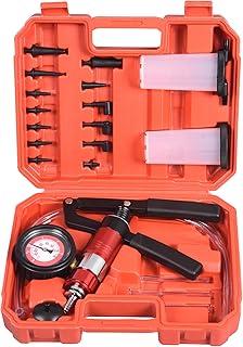 2 in 1 Hand Held Vacuum and Pressure Pump Tester with Gauge Set Brake Fluid Bleeder Kit, One Man Hand Vacuum Pump Brake Bleeding Kit, Manual Brake System Clutch Fluid Bleeding Tools for Car Motorcycle