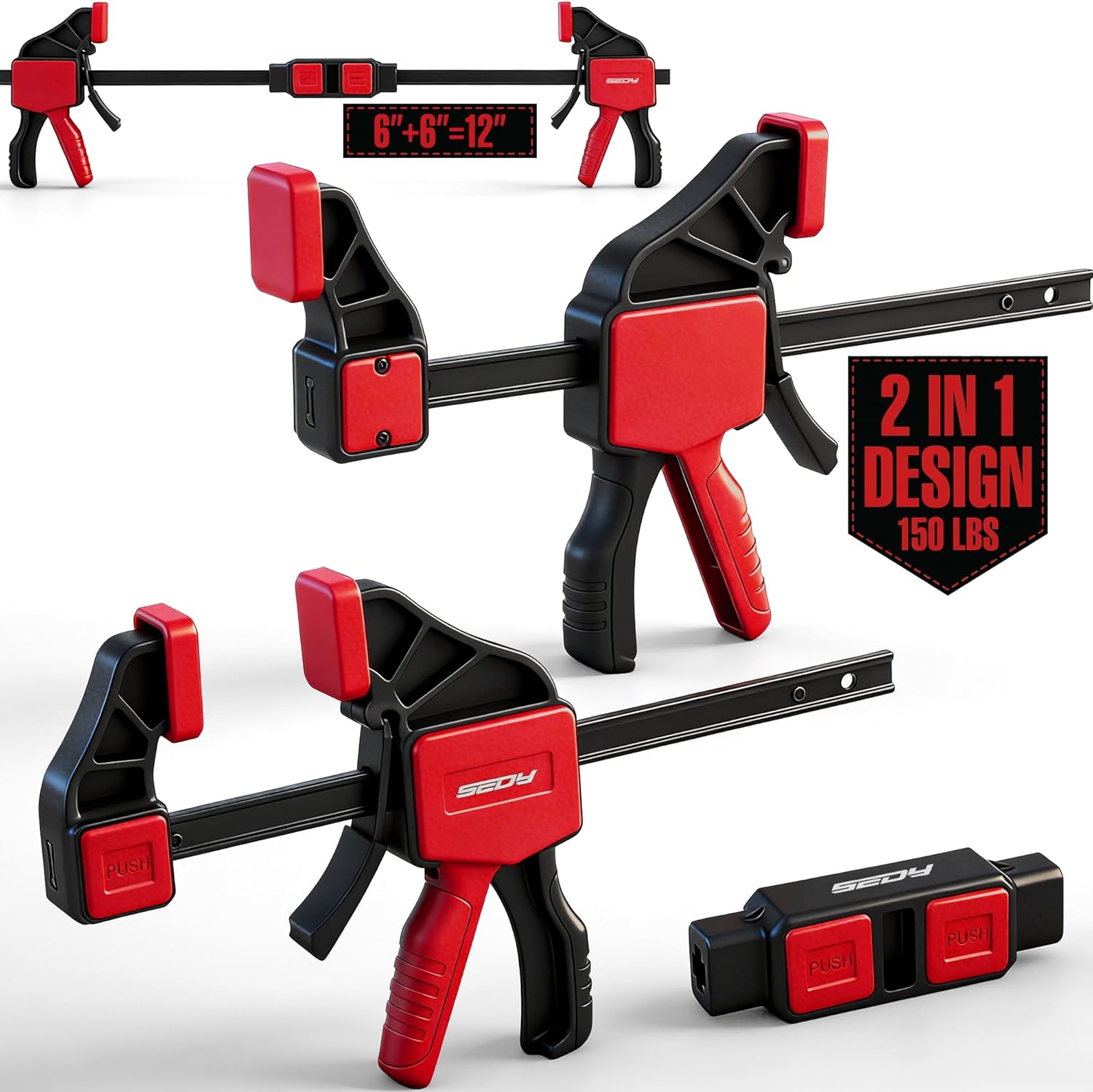 3-Piece 6 Inch Bar Clamps for Woodworking with Clamp Connector, 6" Quick-Release Wood Clamps with 150 LBS Load Limit, Trigger Clamp Set, One-Handed Clamps/Spreader Ideal for Woodworking DIY Projects