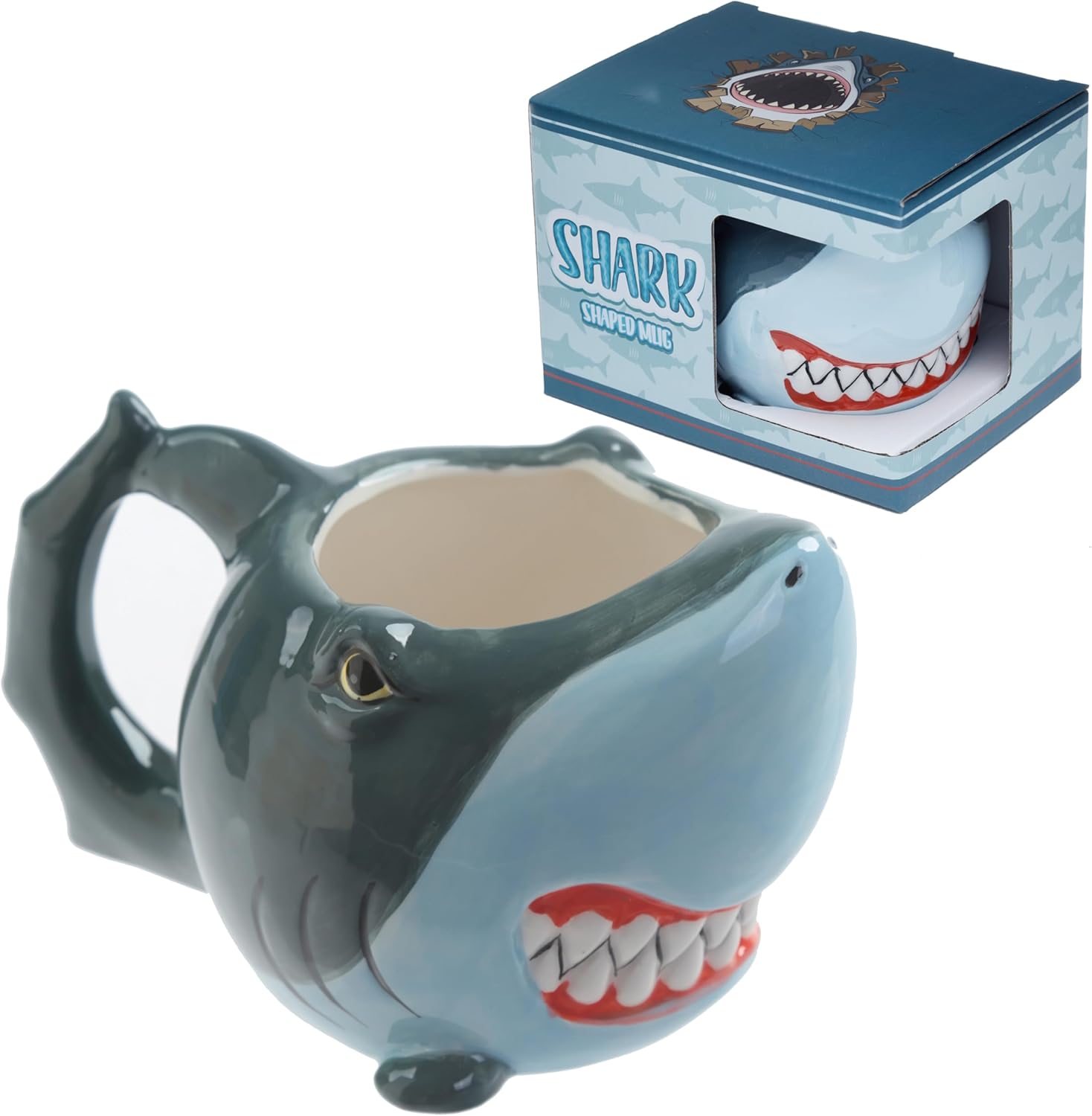 Puckator Shark Shaped Tea Coffee Mug - Funny Home Accessories - Cute Gifts for Girlfriend - Large Mugs for Men Women Hot Drinks - Cute Cups Presents - Secret Santa Gift - Cup Set