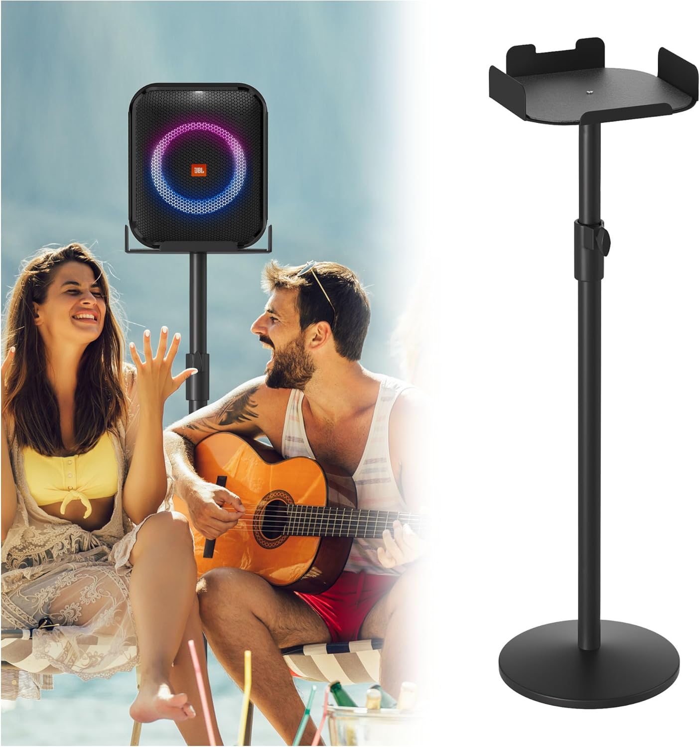 Speaker Stand for JBL PartyBox Encore Essential - Adjustable up to 36", Anti-Vibration Base with Safety Fence, Secure & Portable, Fits JBL Encore Essential (Black)