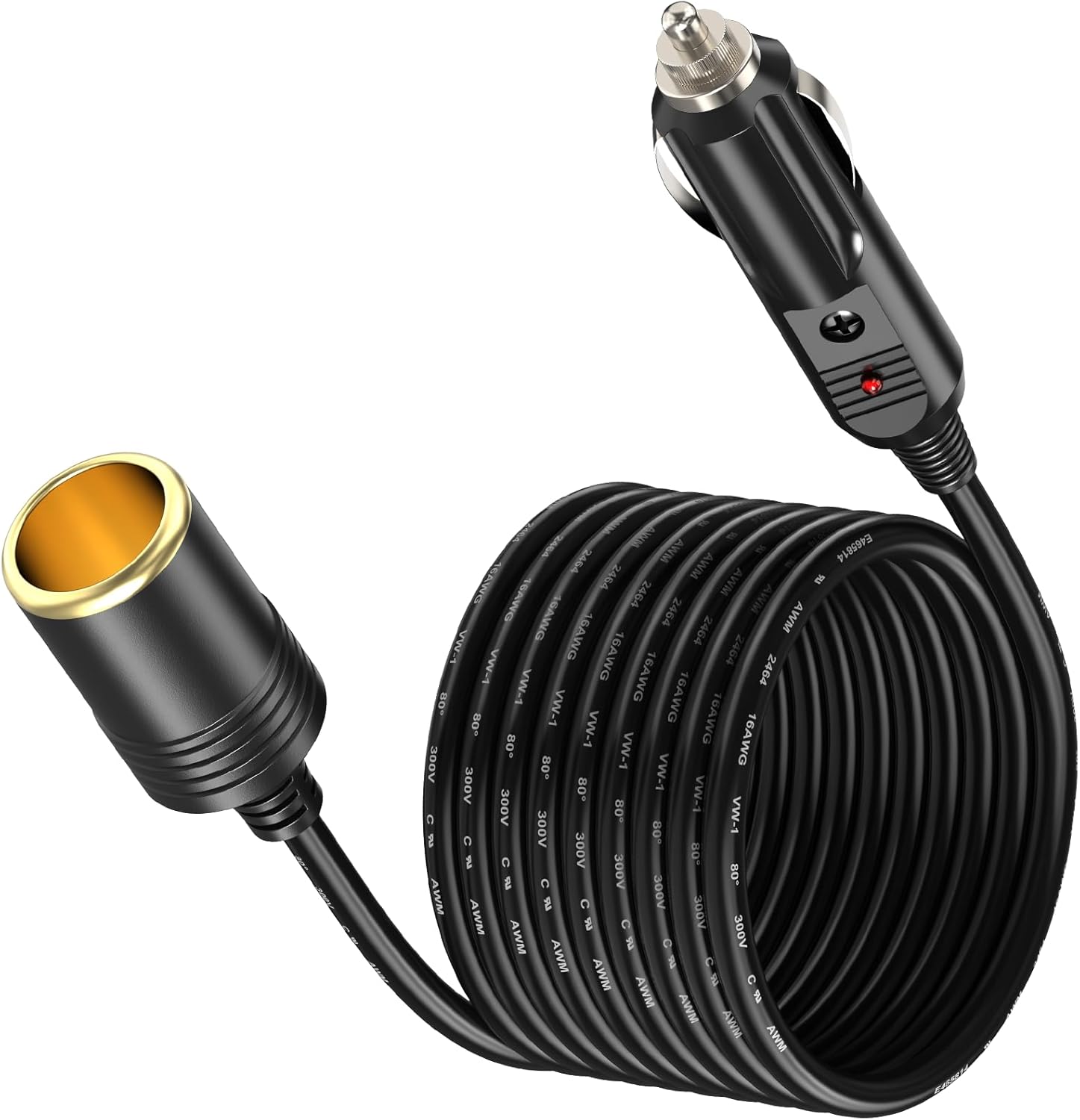 Amacam 12V/24V Car Charger Extension-Heavy Duty 6.0 Metre Cable with Inline Cigarette Lighter Socket. Suitable for Tyre Inflators Vacuum Cleaners and Other Portable Equipment Requiring Hefty Power.