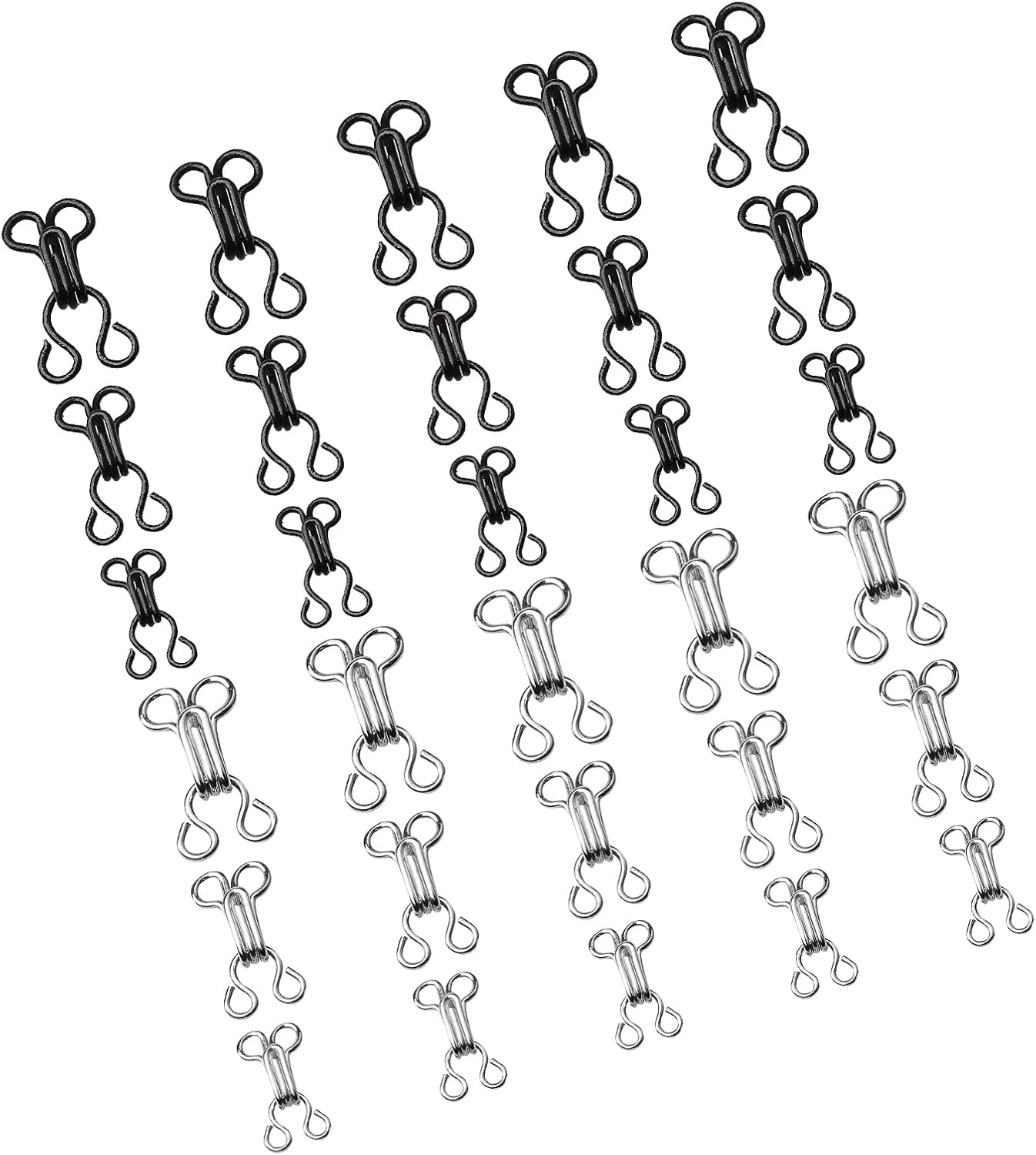 30 Set Bra Sewing Hooks and Eyes Closure,Bra Hook Eye Closure,Hooks and Eyes Closure Sets,Clothing Fasteners,Sewing DIY Craft Accessories for Bra,Skirt,Clothing Trousers(3 Sizes,Silver, Black)