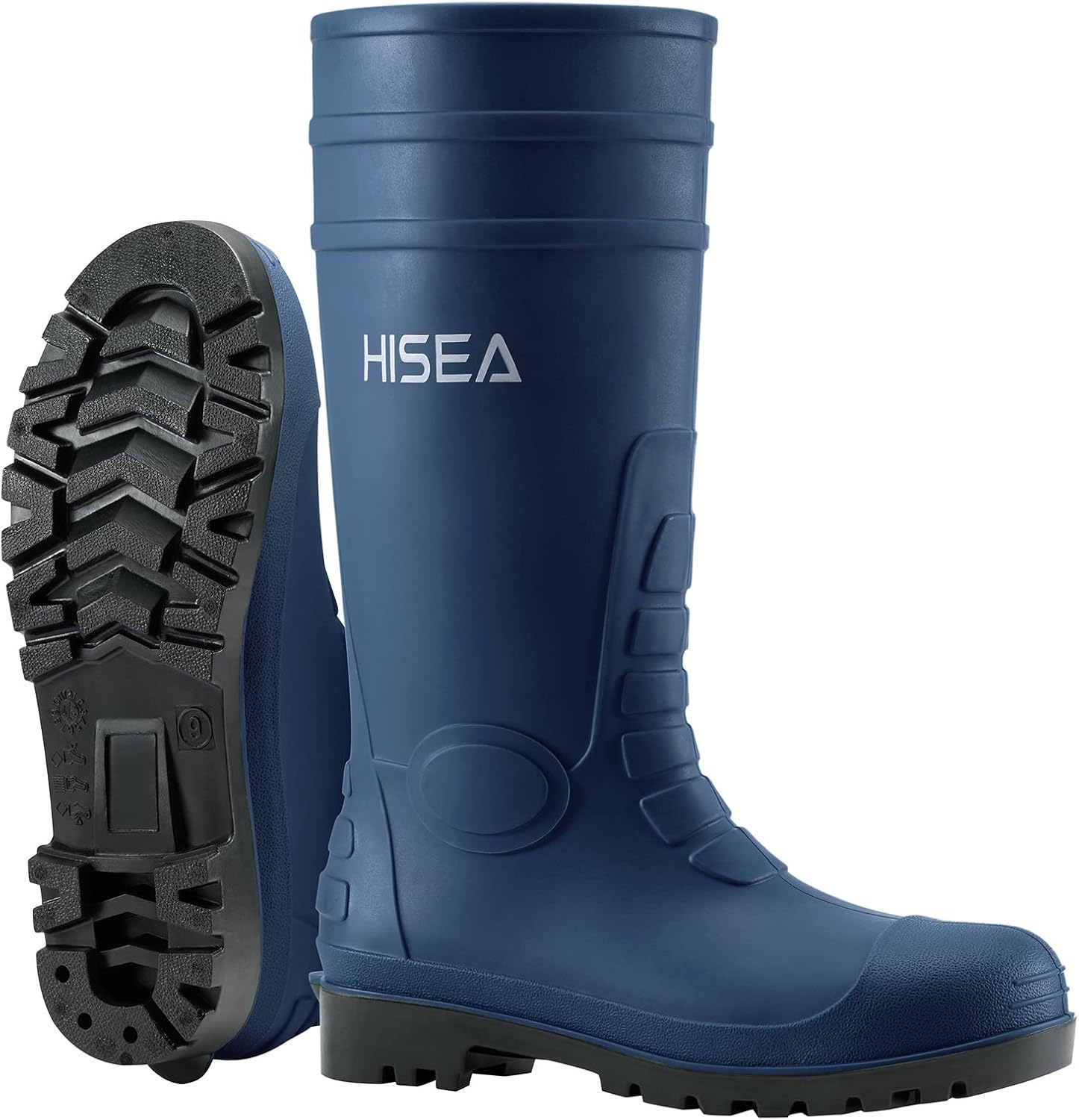 HISEA Men's Steel Toe Rain Boots PVC Rubber Boots, Waterproof Garden Fishing Outdoor Work Boots, Durable Slip Resistant Knee Boots for Agriculture and Industrial Working