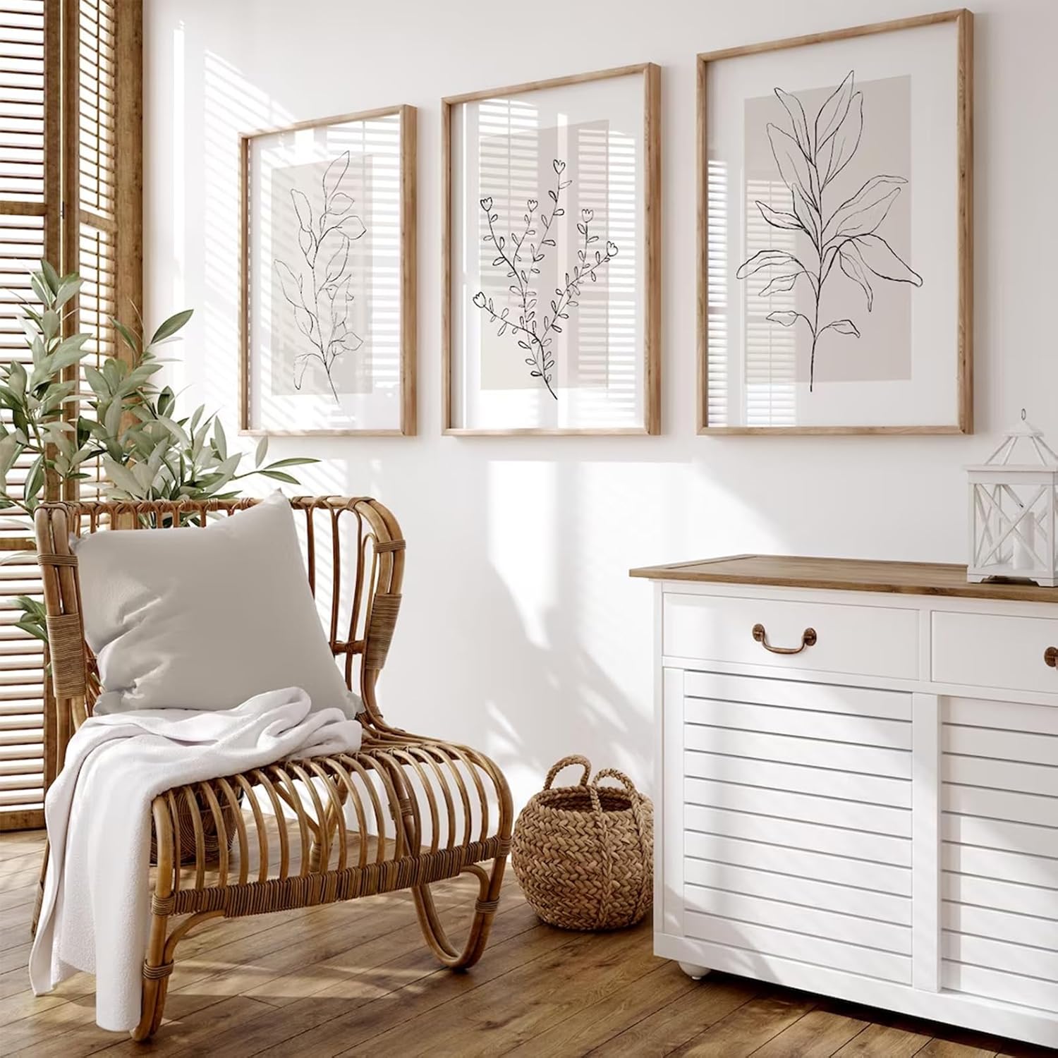 Neutral Botanical Prints Wall Art Decor Plant Minimalist Canvas Pictures Vintage Beige Wall Art Modern Farmhouse Line Poster Boho Abstract Painting Artwork for Bedroom 16x24 Inch Unframed Set of 3