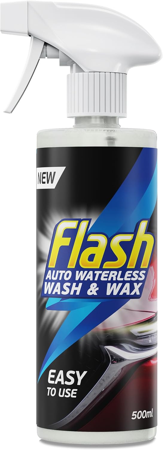Flash Car Care Waterless Wash & Wax Spray 500ml, Quick Car Cleaning & Waxing Spray for Paintwork, Glass & Alloys, Professional Shine Without Water