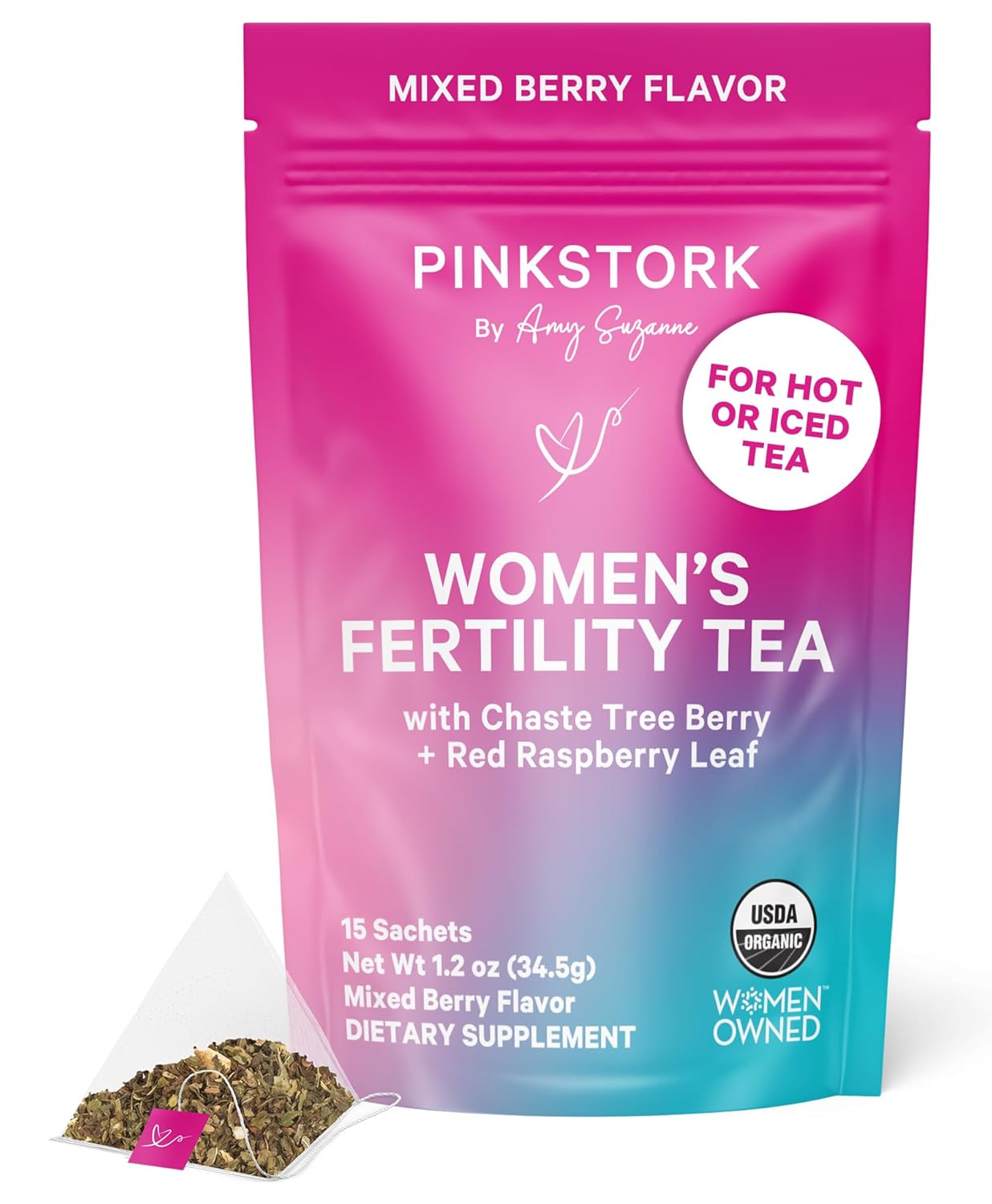 Pink Stork Organic Fertility Tea for Women with Chaste Tree Berries (Vitex) to Support Conception for Her - Hormone Balance with Mint and Red Raspberry Leaf, 15 Sachets