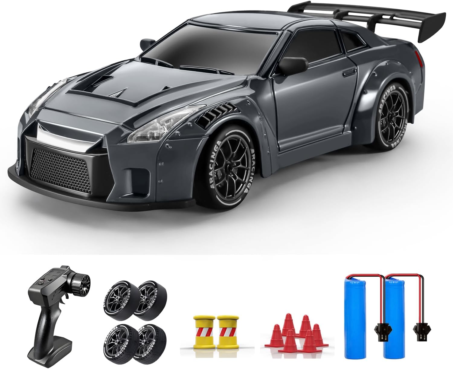 ACAMMZAR RC Drift Car, 1:24 Remote Control Car for Kids, 20KM/H 4WD High Speed RC Cars with Lights, Extra Racing Tires, Vehicle for Adults Boys Girls, Gray