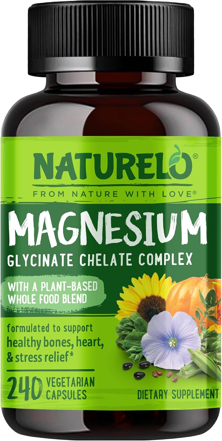 NATURELO Magnesium Glycinate Chelate Complex - 200 mg Magnesium, 240 Count