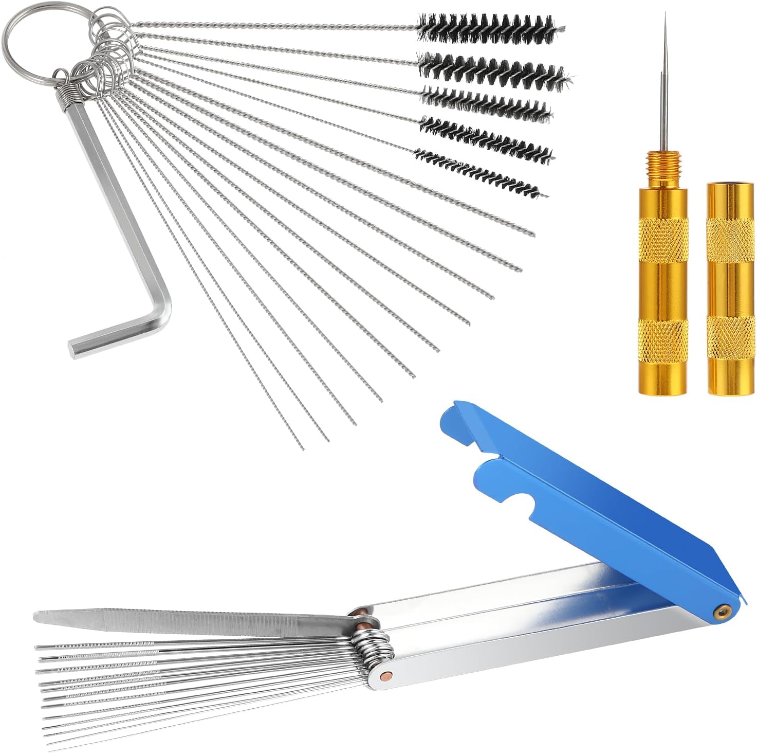 Carburetor Cleaning Kit,Torch Tip Cleaner Set,13 Cleaning Wires + 10 Cleaning Needles + 5 Nylon Brushes + 1 Pointed Pick Tool + 1 Throttle Wrench Welding Tip Cleaner Throttle Body Cleaner Tool