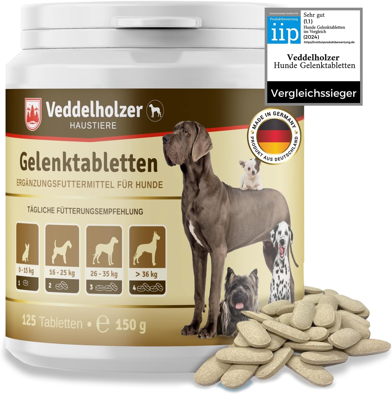 Veddelholzer Joint Supplements for Dogs Certified comparison winner Hip & Joint Care for dogs High Strength Dog Supplements for all ages & breeds with Glucosamine, Green lipped Mussel