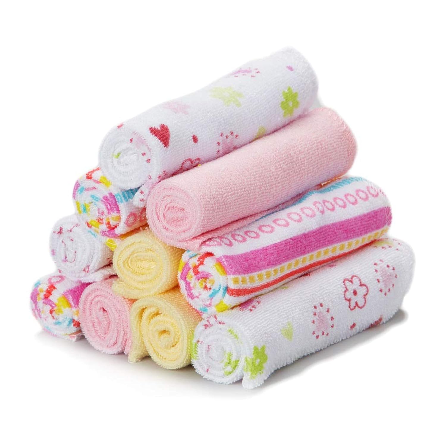 Spasilk Washcloths for Newborn Boys and Girls, Soft Terry Baby Washcloths, Baby Essentials, Ideal, Pink Lines, Pack of 10