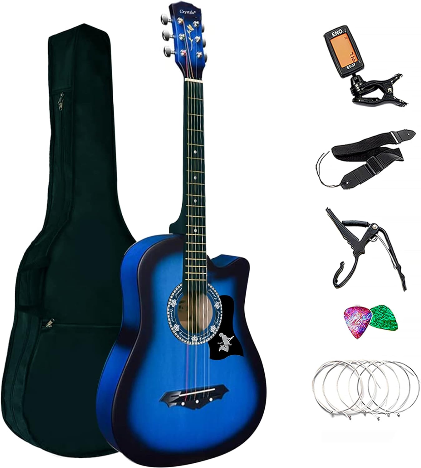 4/4 Size 38" Classic 6 Strings Acoustic Guitar Full Package Pack with Accessories (Royal Blue)