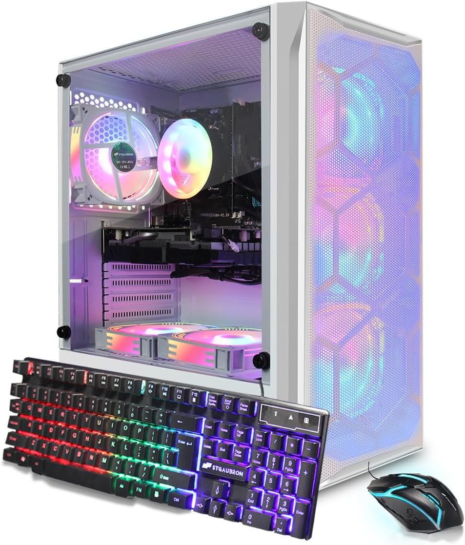 STGAubron Gaming PC Computer Desktop, Intel Core i7 8th Gen up to 4.1G, GeForce RTX 3050 6G, 16G DDR4, 512G SSD, WiFi 6, BT 5.2, RGB Fan x6, Windows 11 Home