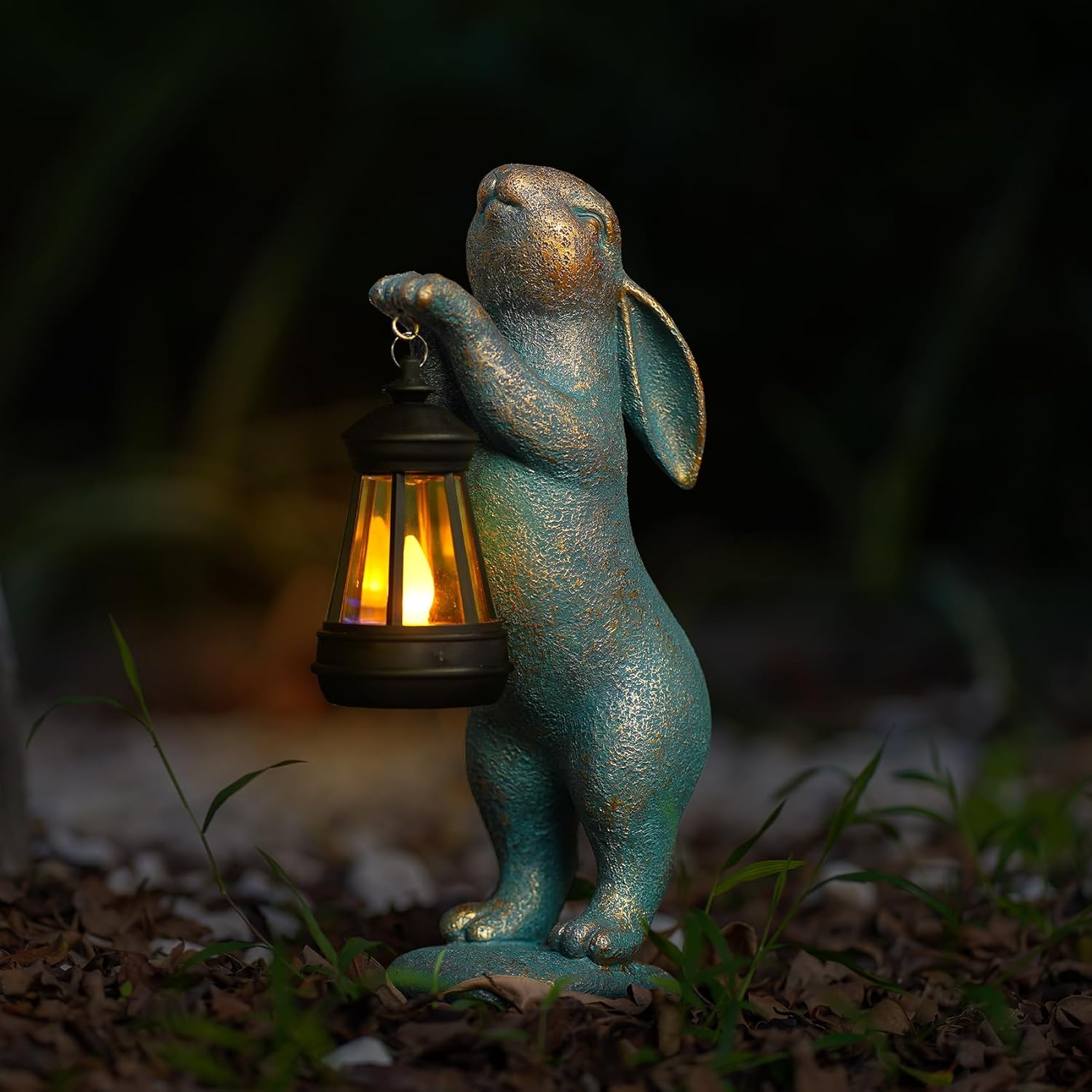 MININOVA Garden Statues Rabbit with Solar Lantern Outdoor Bunny Figurines Decorations for Patio Yard Lawn Ornaments Gifts for Birthday Easter Housewarming Mother's Day