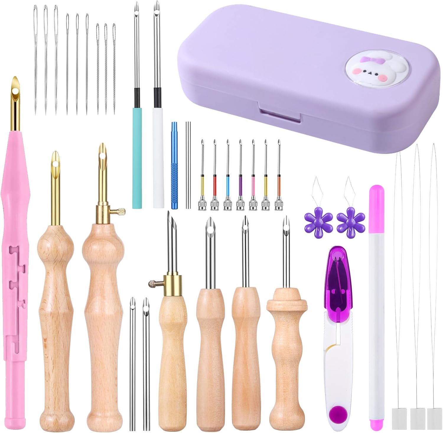 37Pcs Punch Needle Embroidery Kit - Complete for Needle Punching - Includes Punch Needle Tools in Various Sizes,Perfect for Crafting&Gift(Purple)