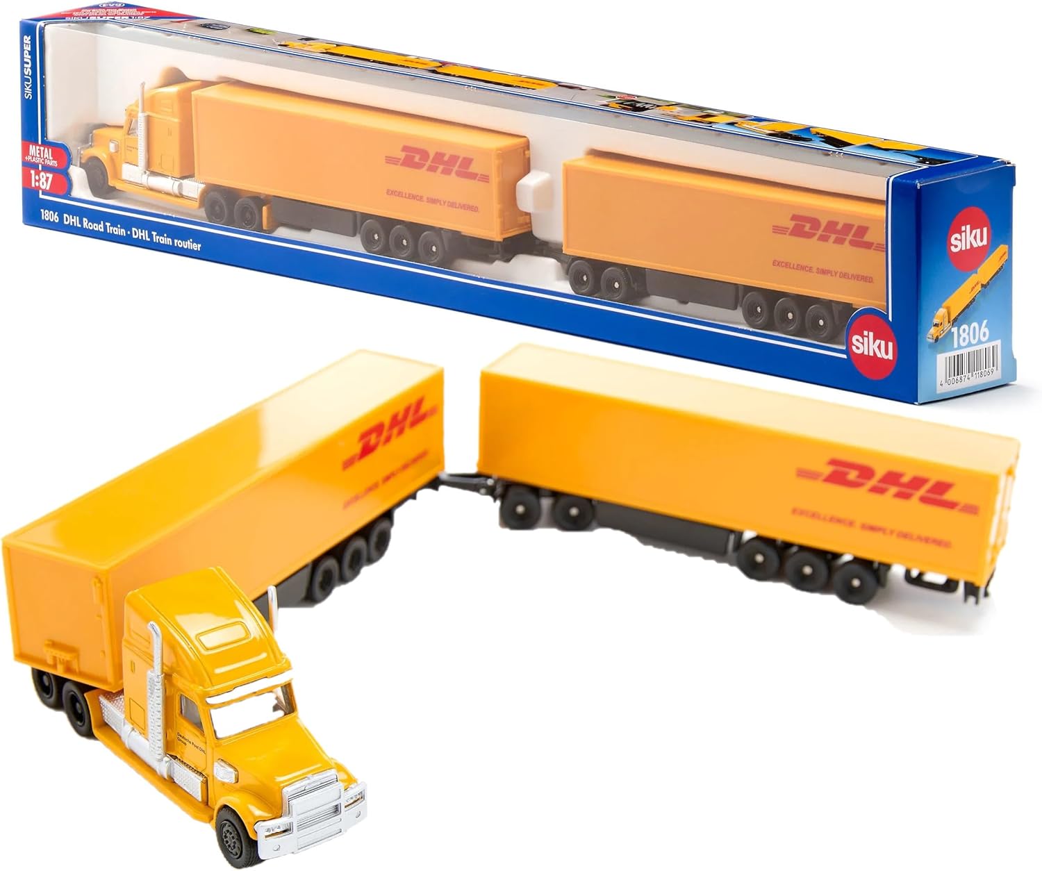 Siku 1806, Road Train, Tractor Unit with semi-Trailer and Trailer, 1:87, Metal/Plastic, Brown/White