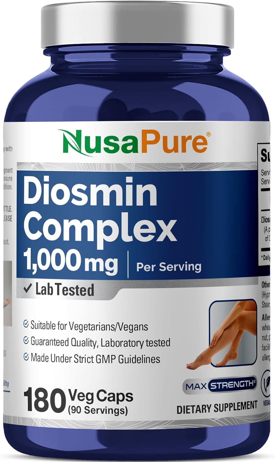NusaPure Diosmin Complex 1,000mg per Serving 180 Veggie Caps (Non-GMO, Vegan) Citrus Aurantium