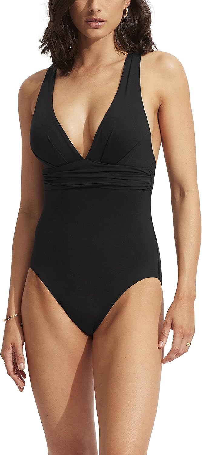 Seafolly Women's Deep V Wide Strap One Piece Swimsuit