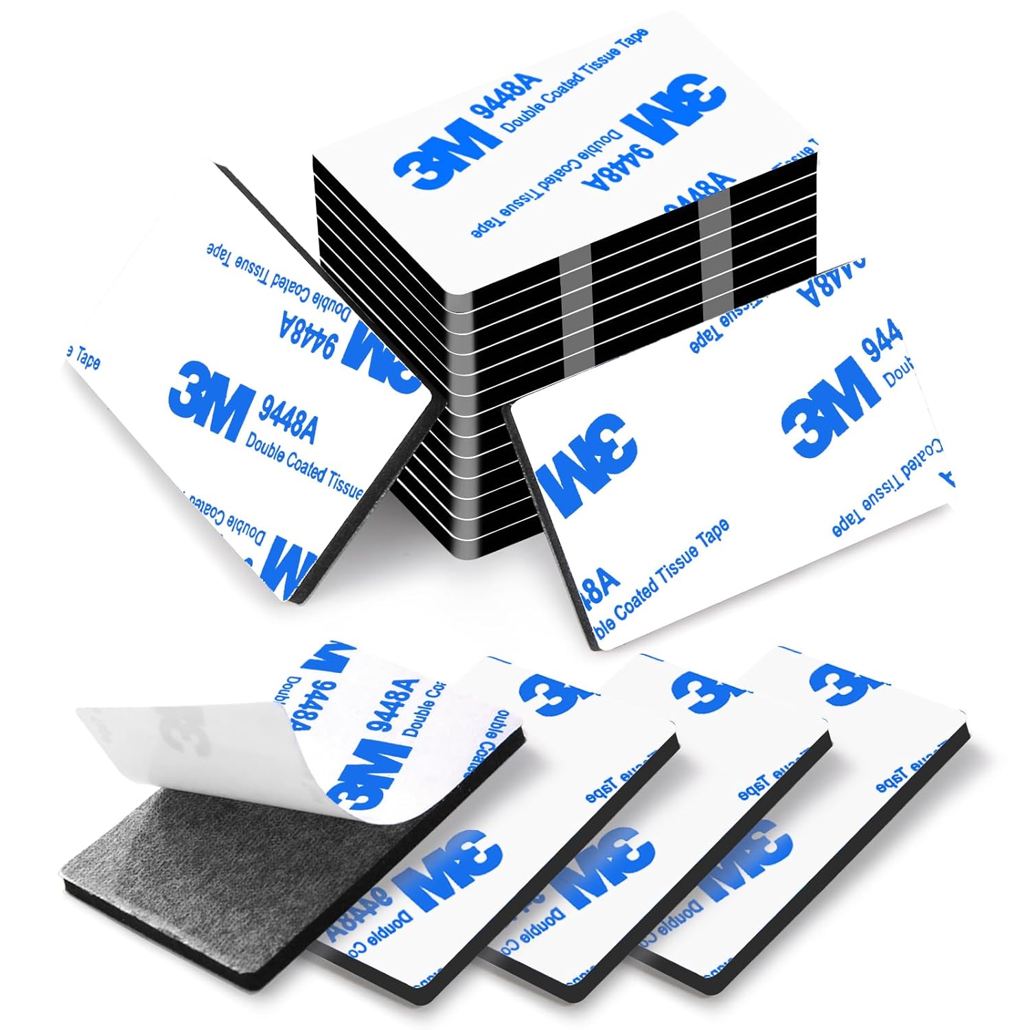 Double Sided Adhesive Pads,Heavy Duty Mounting Tape,48Pcs 3mm Thickness Pre-Cut Foam Tape,Super-Sticky Black Strong Pads Rectangle Shape Waterproof for Walls Picture, Car, Home, Office