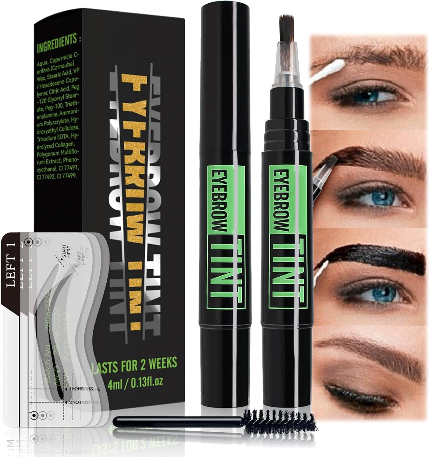 Dark Brown Eyebrow Tint Kit - Semi-Permanent Lasting Dye, Waterproof Makeup Cream with Brow Cards & Brushes,Professional Formula For Natural Looking Brows