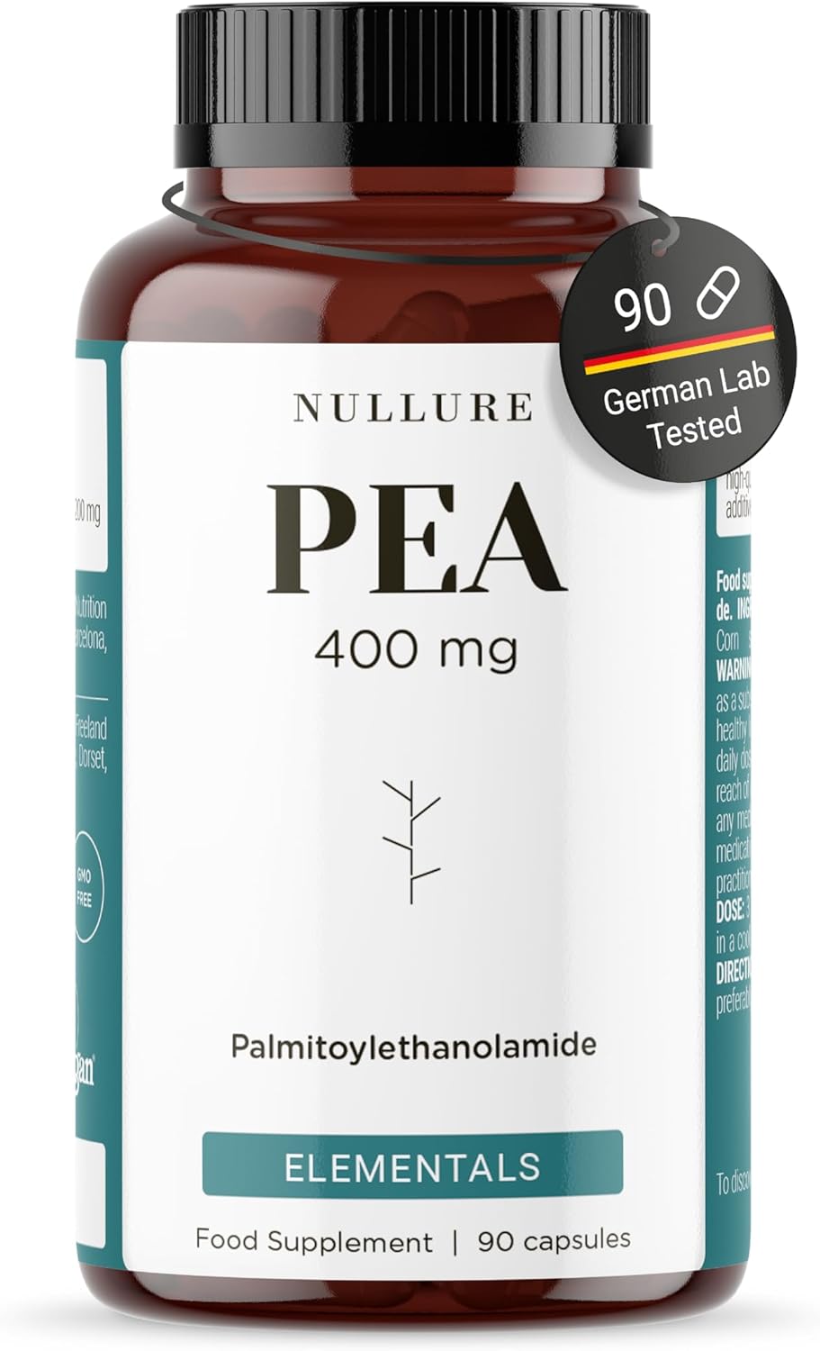 Nullure Palmitoylethanolamide Pea Supplement | 400 mg Capsule | Pure Pea | Third-Party Tested in Germany | Vegan | No additives | Anti-inflammatory · Pain Management | 90 Capsules | Made in Barcelona