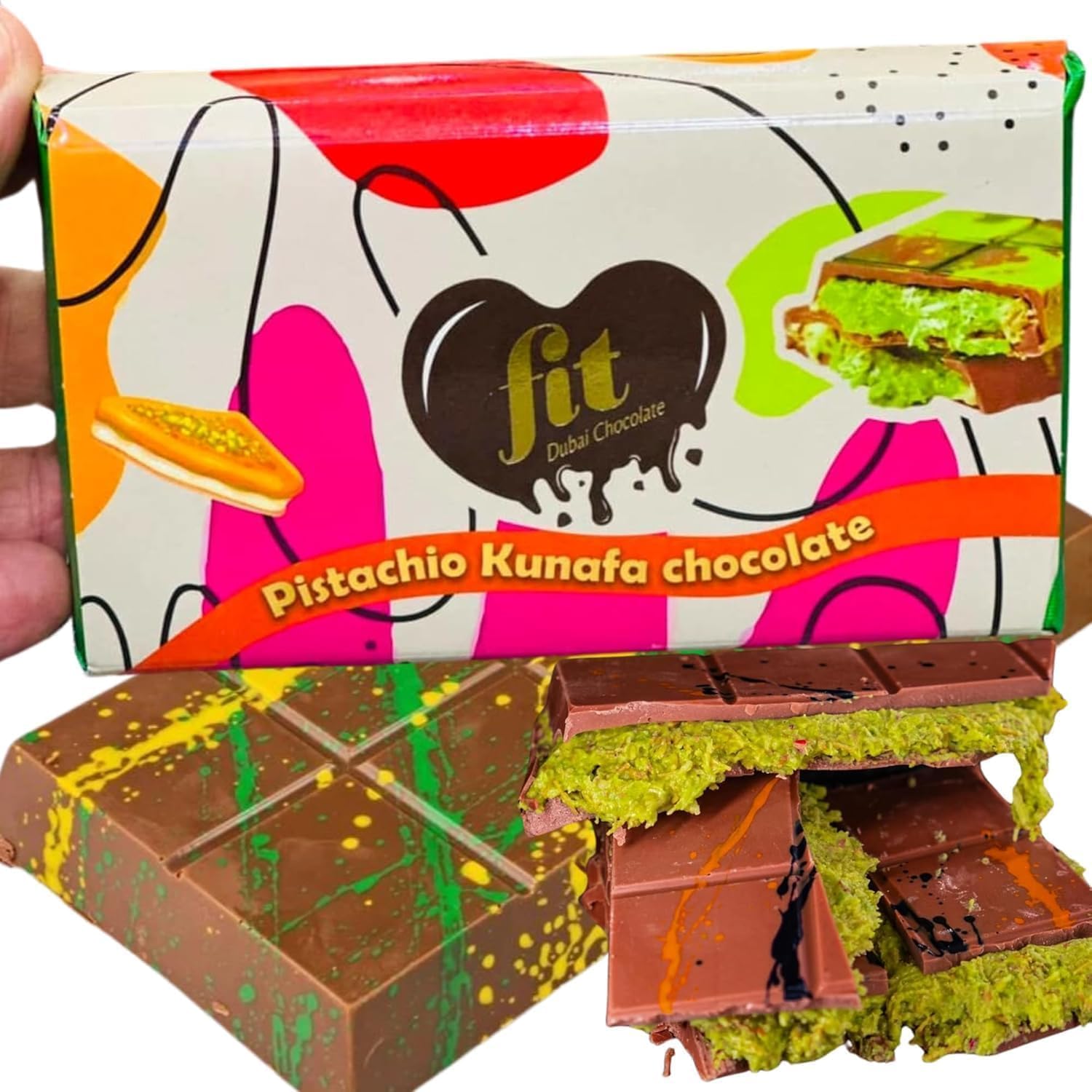 Dubai Chocolate Bar Pistachio Kunafa Fit Dubai Kunefe knafeh Chocolate W/Lots of Kadayi Pistachio Chocolate Small Gifts for Snack Treats Kids Family & Friend - 5 x 200g