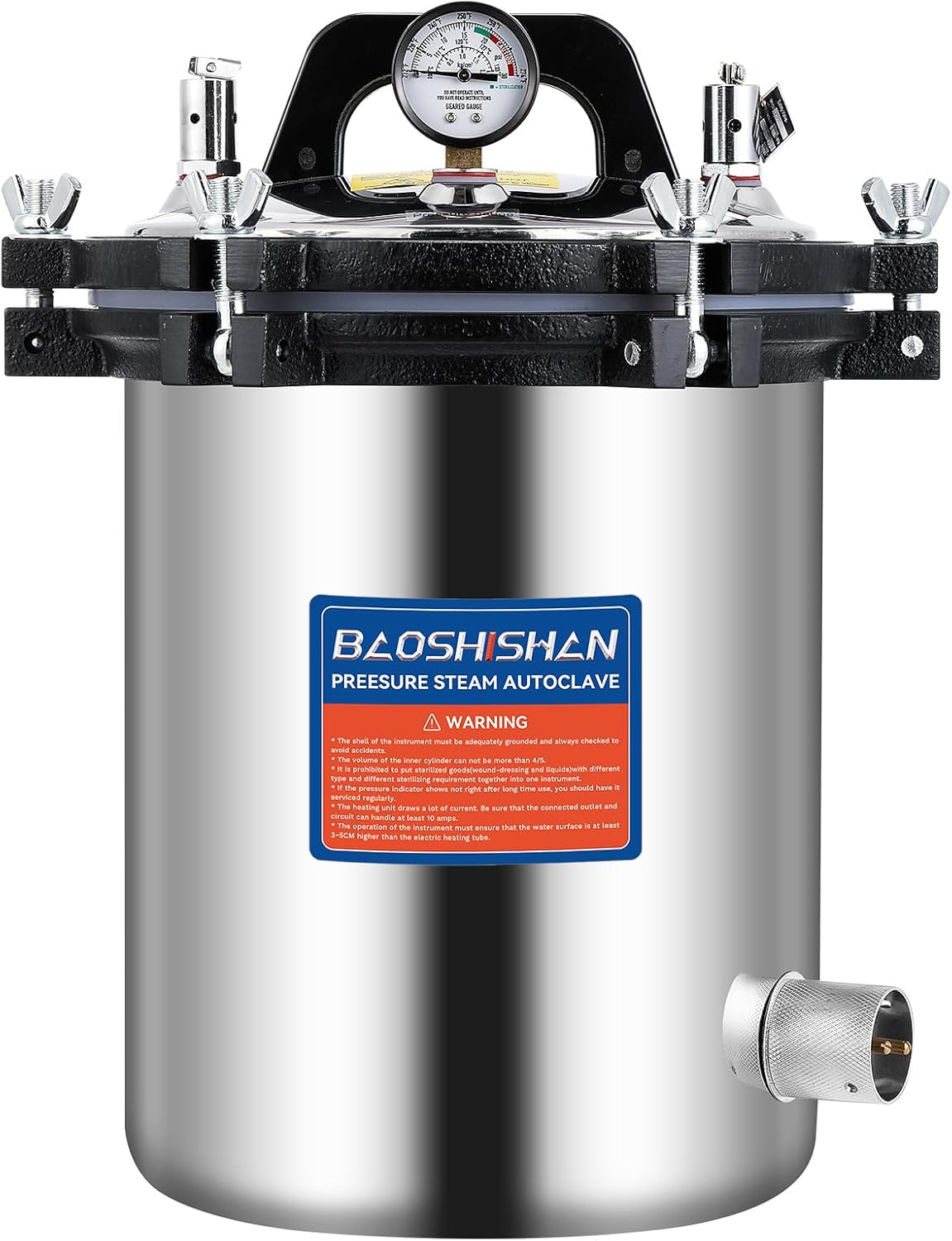 BAOSHISHAN 12L Steam Autoclave 12.7 QT Stainless Steel Portable Pressure Autoclave 1KW 110V