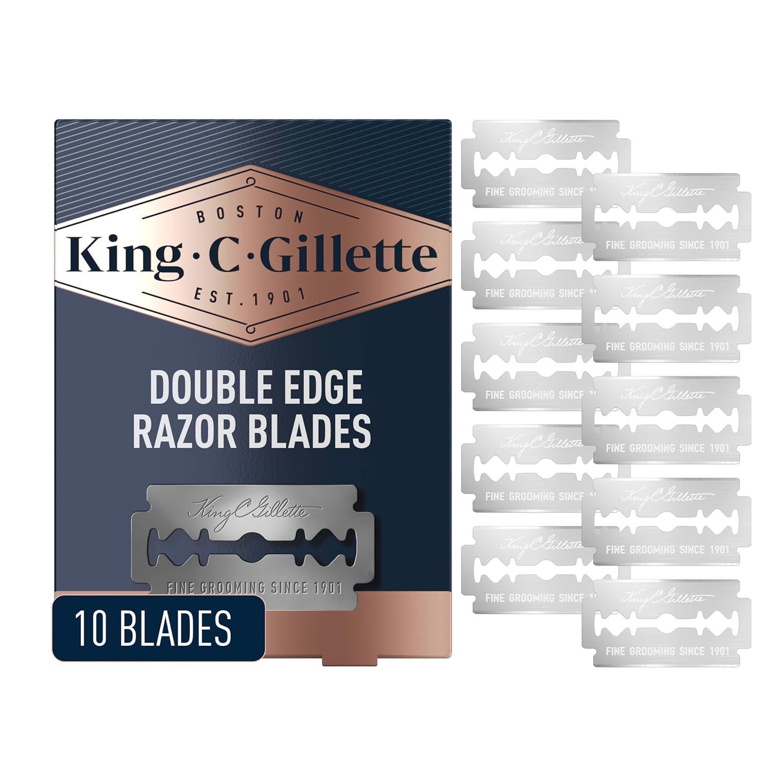 King C. Gillette Double Edge Safety Razor Blades 10 count, Stainless Steel Platinum Coated Blades