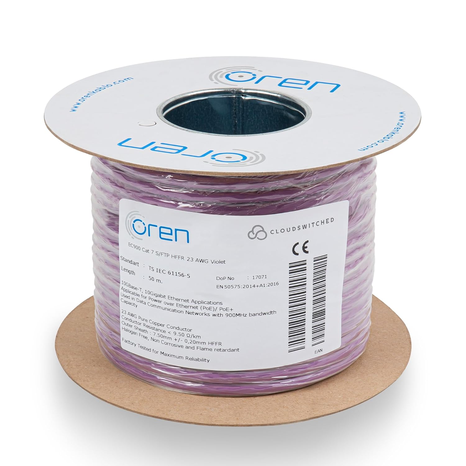 Oren CAT7 50m Ethernet cable - 23 AWG Pure Copper Wire - 900 MHz Bandwidth S/FTP Internet LAN Network Cable, Halogen Free, Non-Corrosive, Flame Retardant – 10GbE High Speed Ethernet