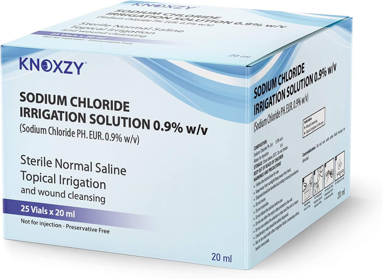 KNOXZY Sterile Saline Pods | Eye Wash | Wound Cleansing | Topical Irrigation | 25 x 20 ml sterile Pods