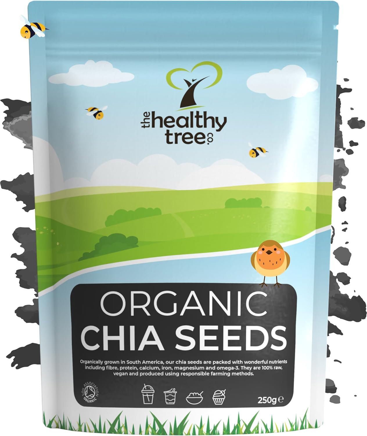 Organic Raw Chia Seeds by TheHealthyTree Company - High in Omega 3, Fibre, Protein, Calcium and Magnesium - Gluten Free Vegan Chia Seeds (250g)