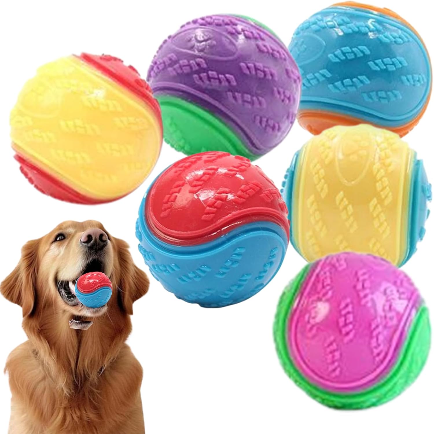 Irunfast 6Pcs Dog Balls, Teeth Cleaning Puppy Chew Toys, Squeaky Pet Ball Toys, Interactive Dog Ball for Pet Training