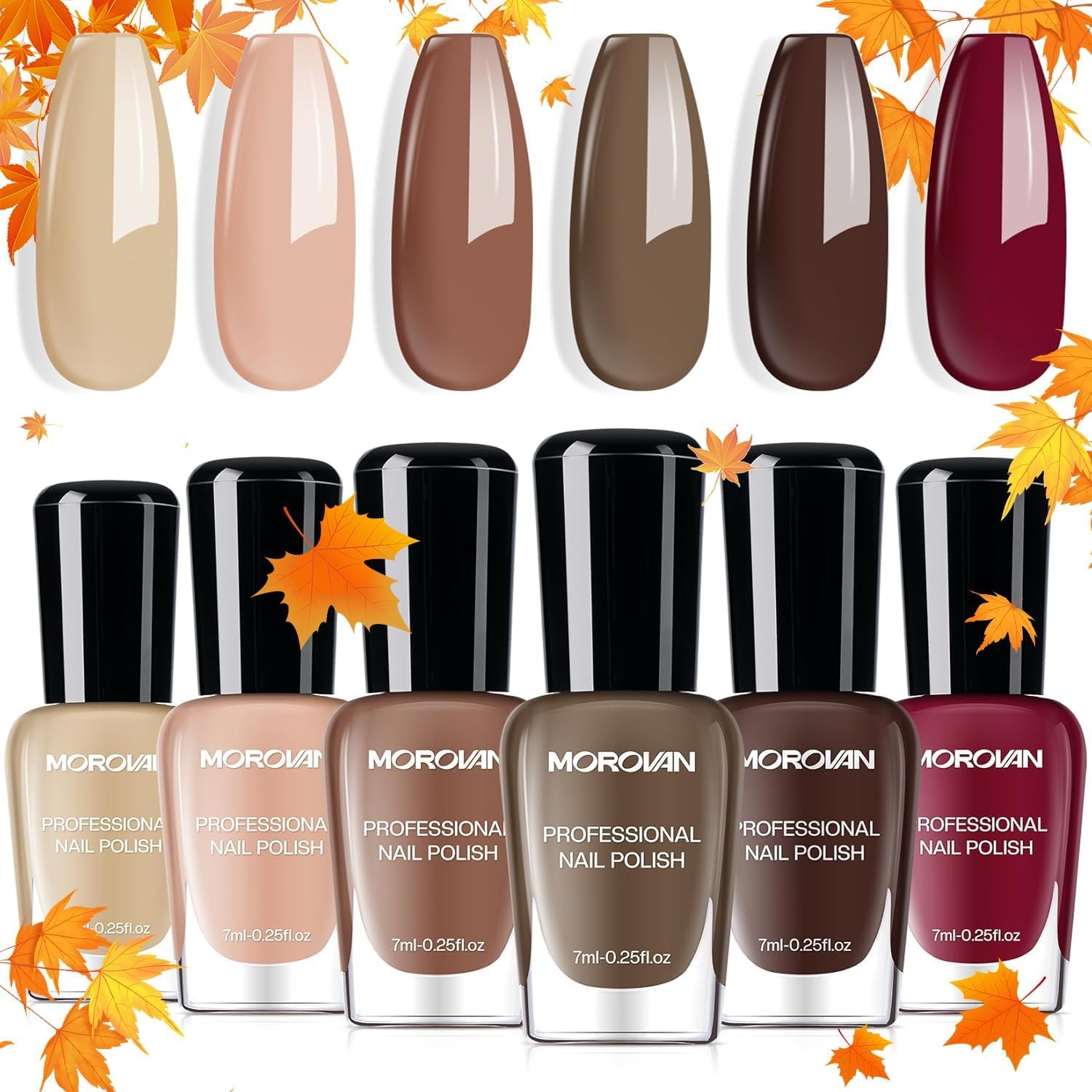 Morovan Brown Nail Polish Set: Fall Winter Nude Nail Polish Kit Regular Air Quick Dry Fingernail Polish Pack for Women Nail Art Design Gift Holiday Party
