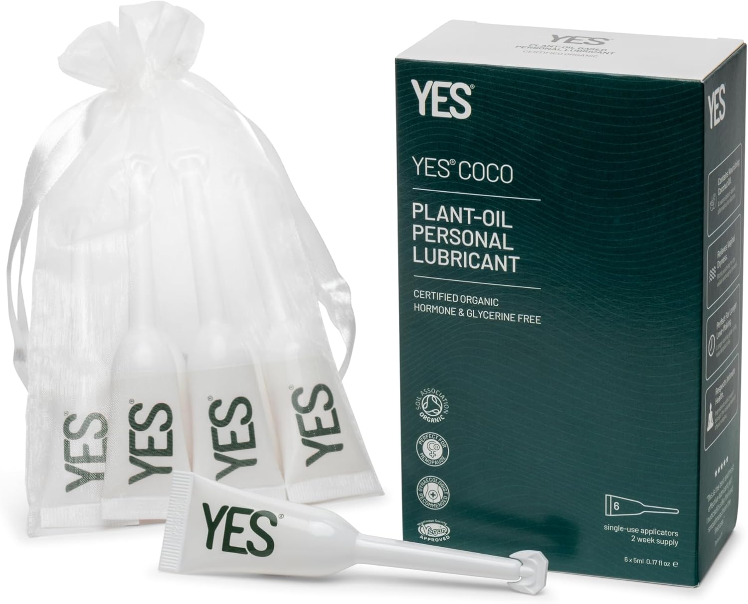 YES® Coco Coconut Oil Based Personal Lubricant, Nourishing & Long-Lasting for Vaginal Dryness, Certified Organic, Natural Alternative to Silicone Lubricants (6 x 5ml Applicators)