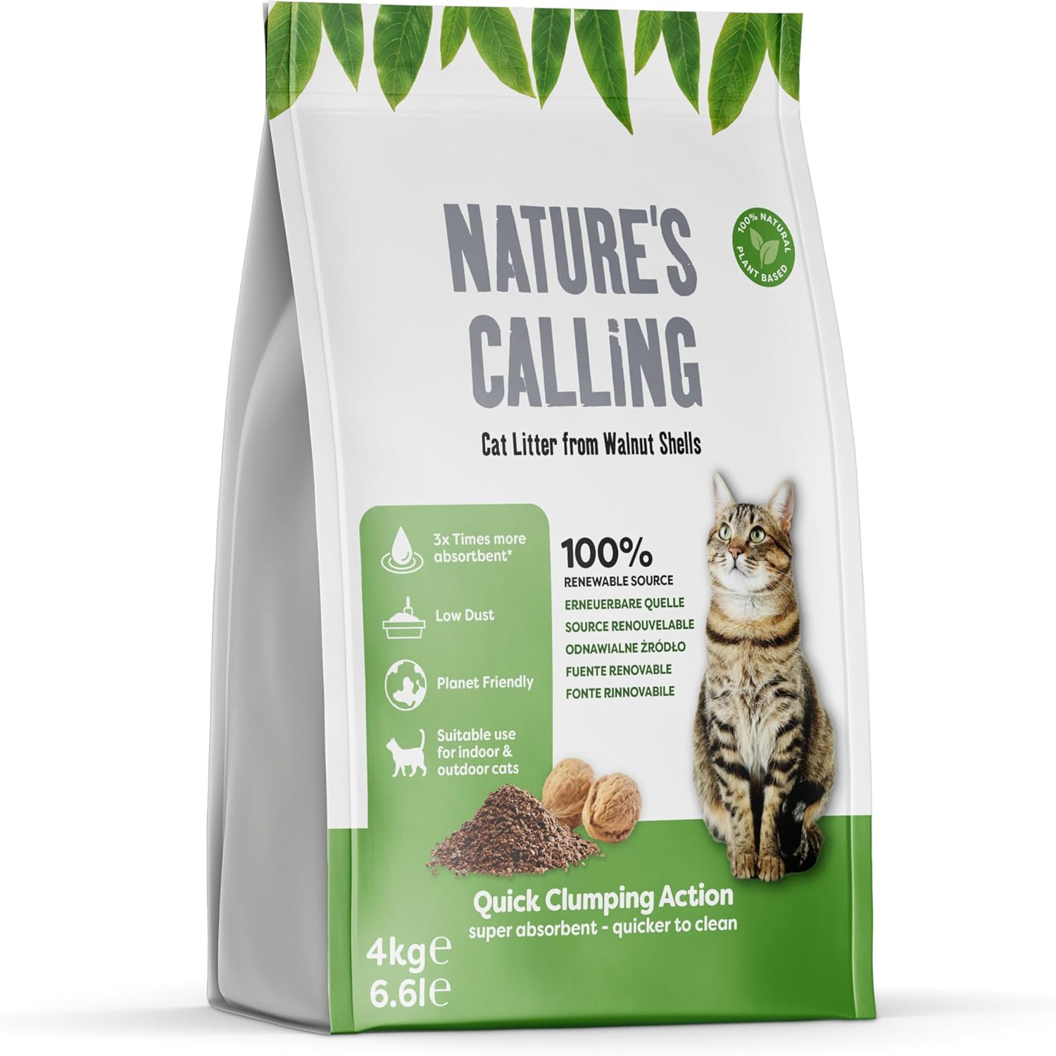 Nature's Calling 4Kg Walnut Shell Cat and Kitten Litter, Ultra Absorbent Clumping Litter, Biodegradable with Superior Odour Control Eco Friendly