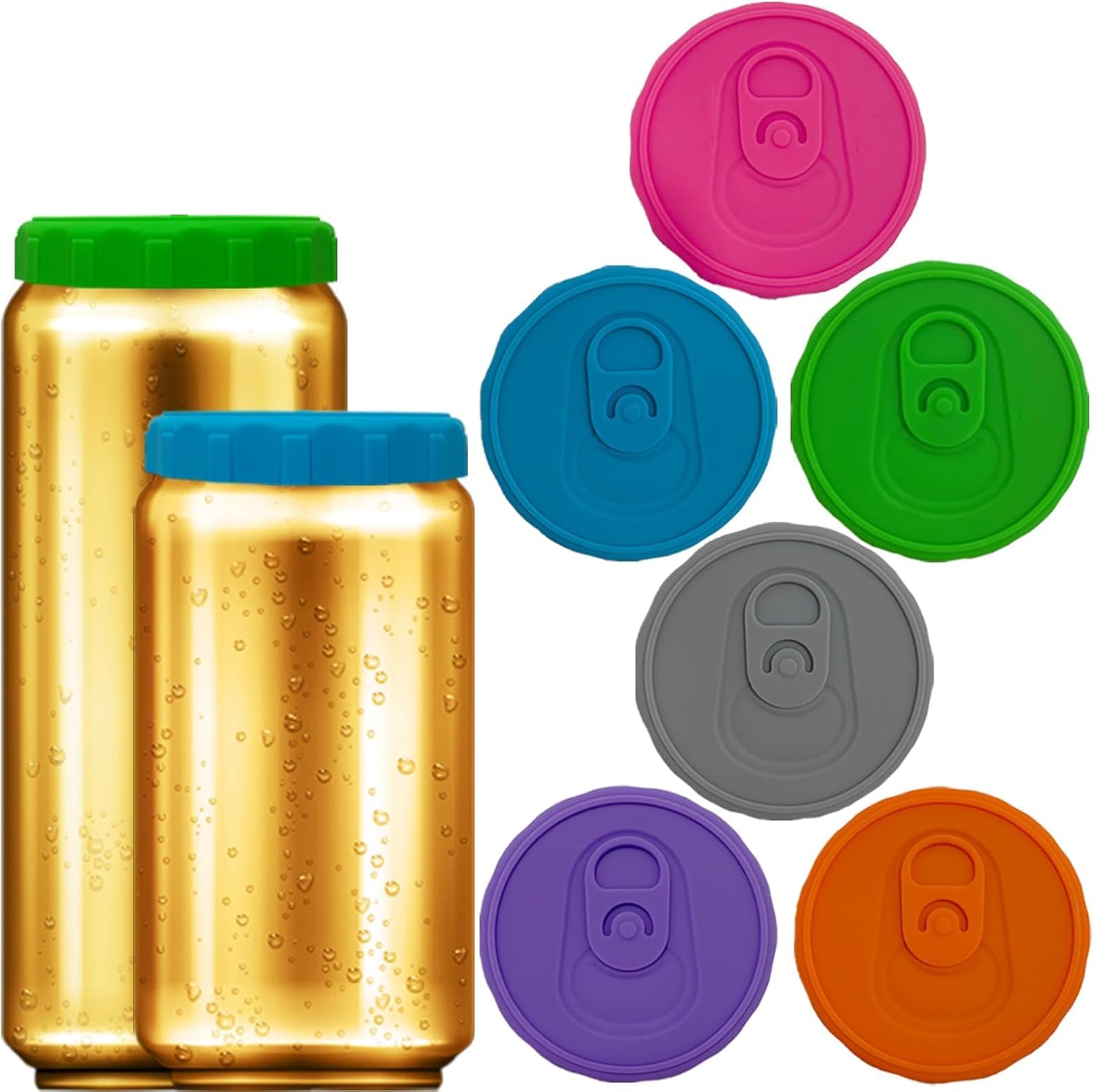 Silicone Soda Can Lids 6 Pack Reusable Silicone Can Covers, Can Stopper or Protector For Soda, Beer, Drink, Juice, Coke, Beverage, Fits Standard & Slim Cans
