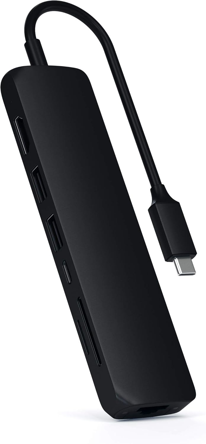 Satechi USB C Hub Multiport Adapter, USB C Docking Stationing Station with 4K HDMI, 60W USB C PD Charging, 2 USB-A, Ethernet, Micro/SD Card Readers, for MacBook Pro/Air M1 M2 M3, Windows - Black