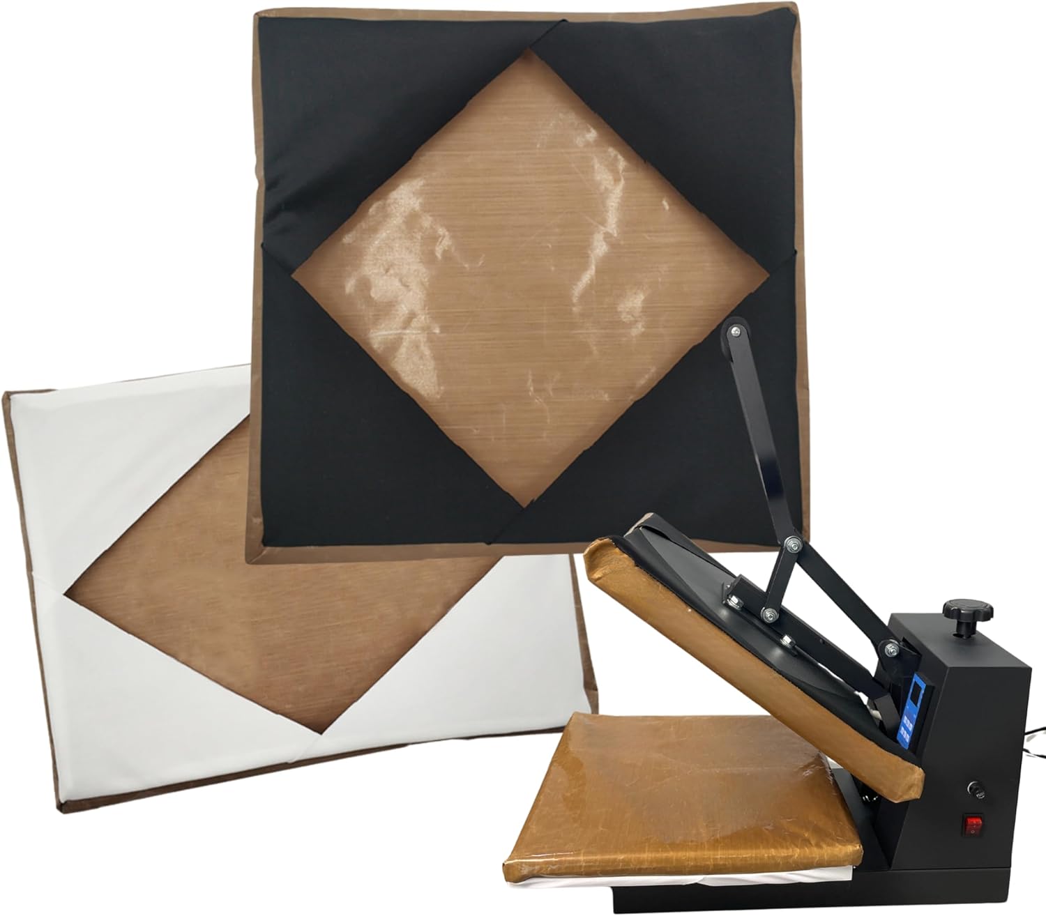 Heat Press Covers 15x15/16x20/16x24 for Top and Bottom Platens 2 Piece Set Reusable Teflon Sheets Material (15x15)