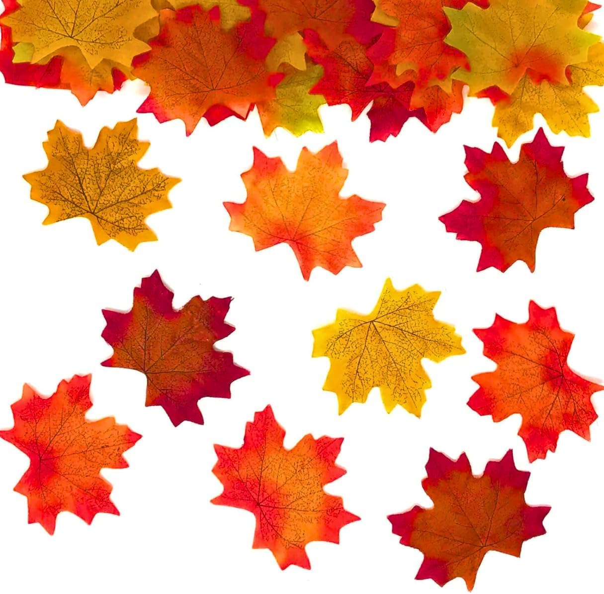 Kids B Crafty 100pcs Autumn Leaves - Mixed Colour Faux Leaves for Fall Decor, Crafts, Card Making, Thanksgiving, and Autumn Theme Rooms