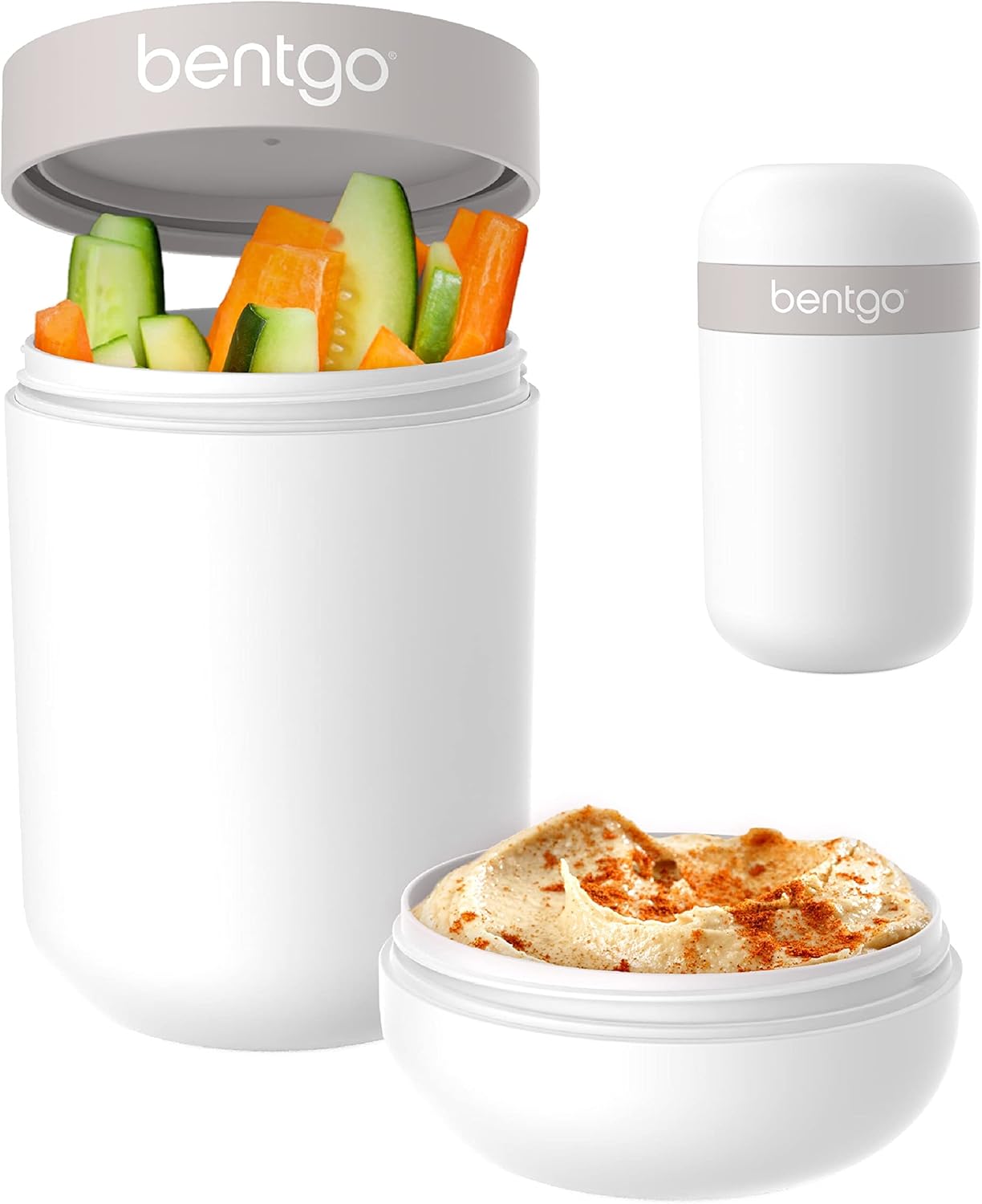 Bentgo Snack Cup - Reusable Snack Container with Leak-Proof Design, Toppings Compartment, and Dual-Sealing Lid, Portable & Lightweight for Work, Travel, Gym - Dishwasher Safe (White)