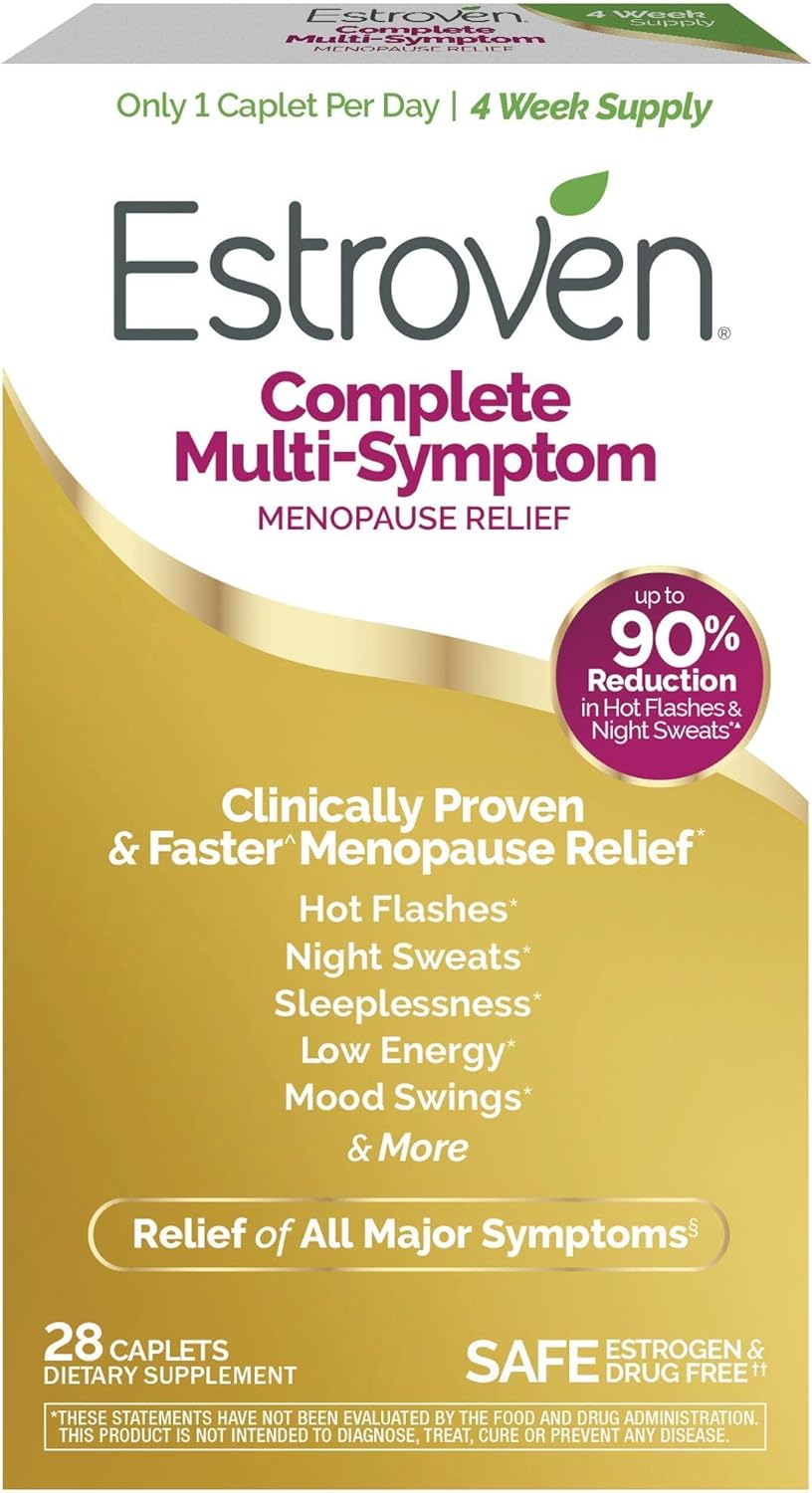 Estroven Complete Multi-Symptom Menopause Supplement for Women, 28 Ct., Clinically Proven Ingredient Provide Menopause Relief & Night Sweats & Hot Flash Relief, Drug-Free & Non-GMO