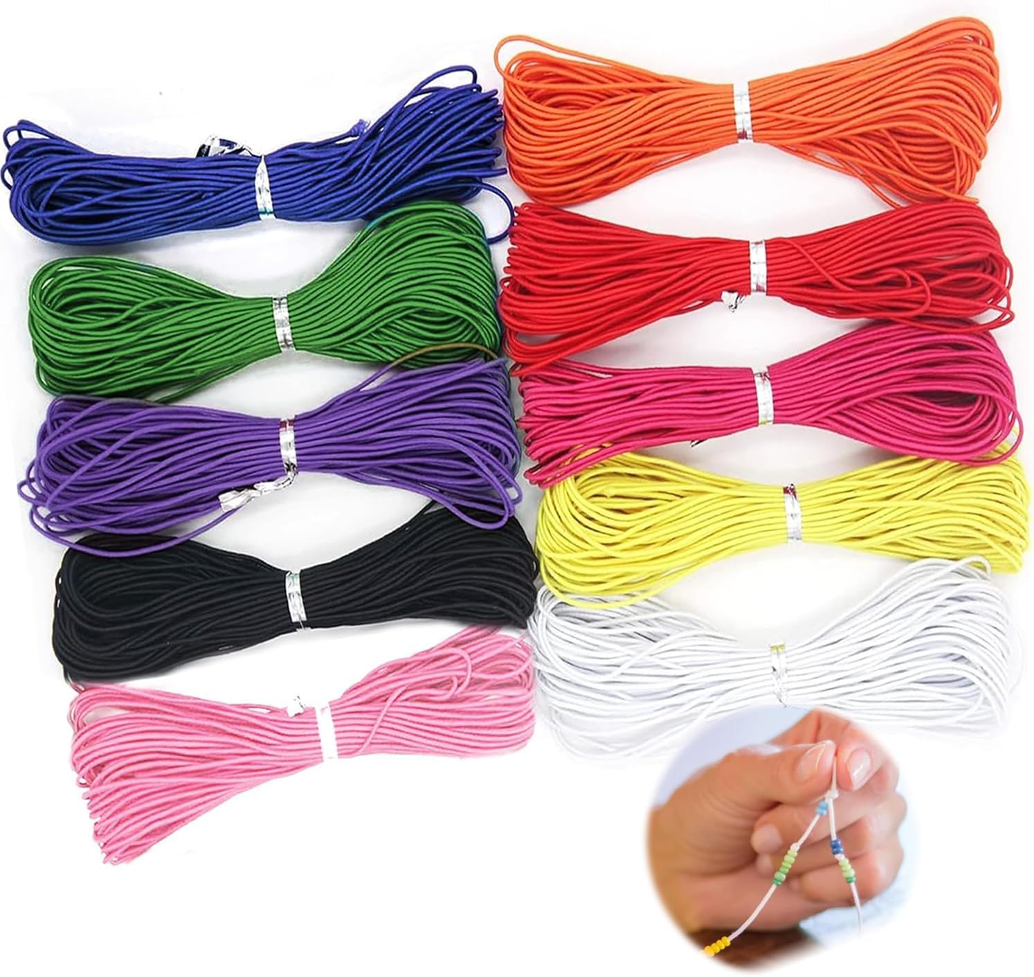 Bracelet Elastic String, 10m Coloured Elastic Cord String 0.8mm, Stretchy Beading Cord Thread for Bracelets, Necklace Jewelry Craft Making, 10 Multicolor Choices, Durable and Flexible