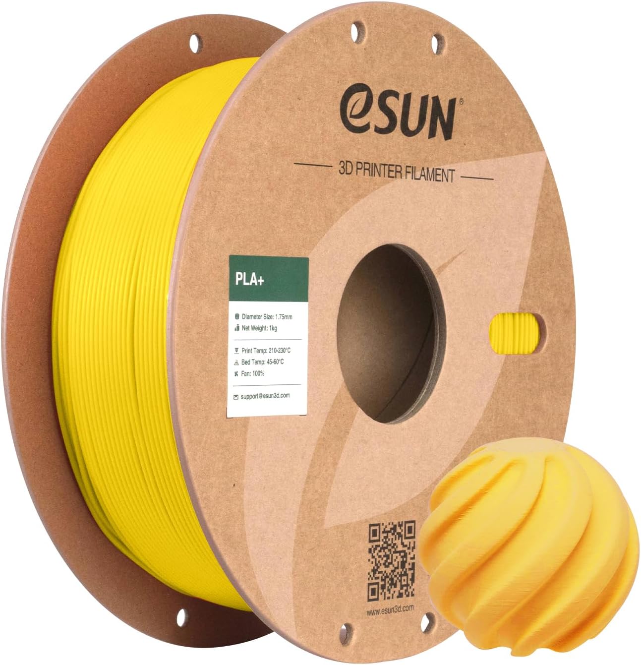 eSUN PLA+ Filament 1.75mm, 3D Printer Filament PLA Plus, Dimensional Accuracy +/- 0.03mm, 1KG Spool (2.2 LBS) 3D Printing Filament for 3D Printers, Yellow