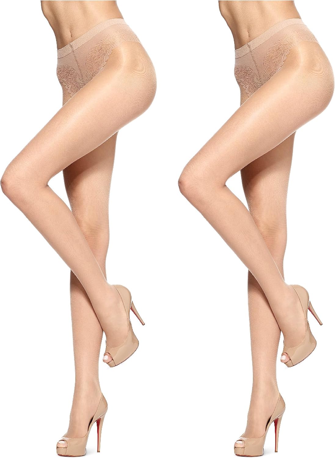 HUE Women's 2 Pack Sheer Tights Assorted Womens Tights Including Control Top, Fishnet, Lace, Toeless Pantyhose