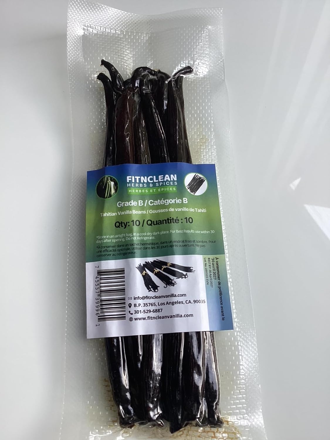10 Vanilla Beans Grade B Tahitiensis for extract, Cooking and Baking by FITNCLEAN VANILLA| Fresh 5"-7" NON-GMO Natural Raw Whole Pods